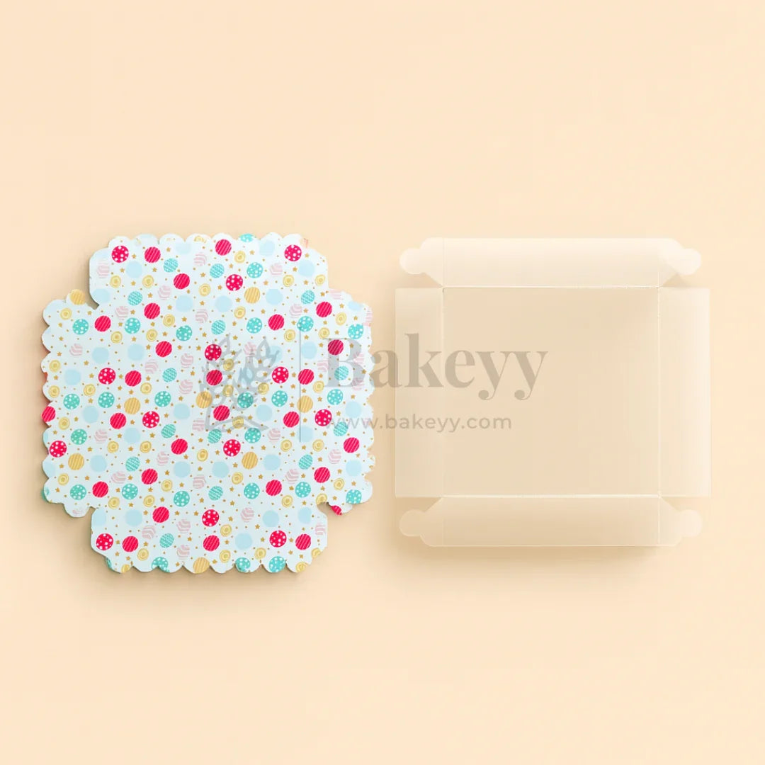 White Candy Print 4 Brownie Box With Transparent Lid | Pack of 10 - Bakeyy.com - India - White Candy Print 4 Brownie Box With Transparent Lid | Pack of 10 - Default Title