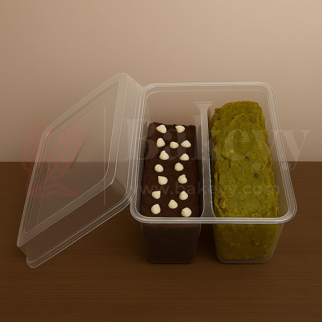 Two Compartment PET Box with Lid | Pack of 50 | Perfect for Churros & Chocolate sauce