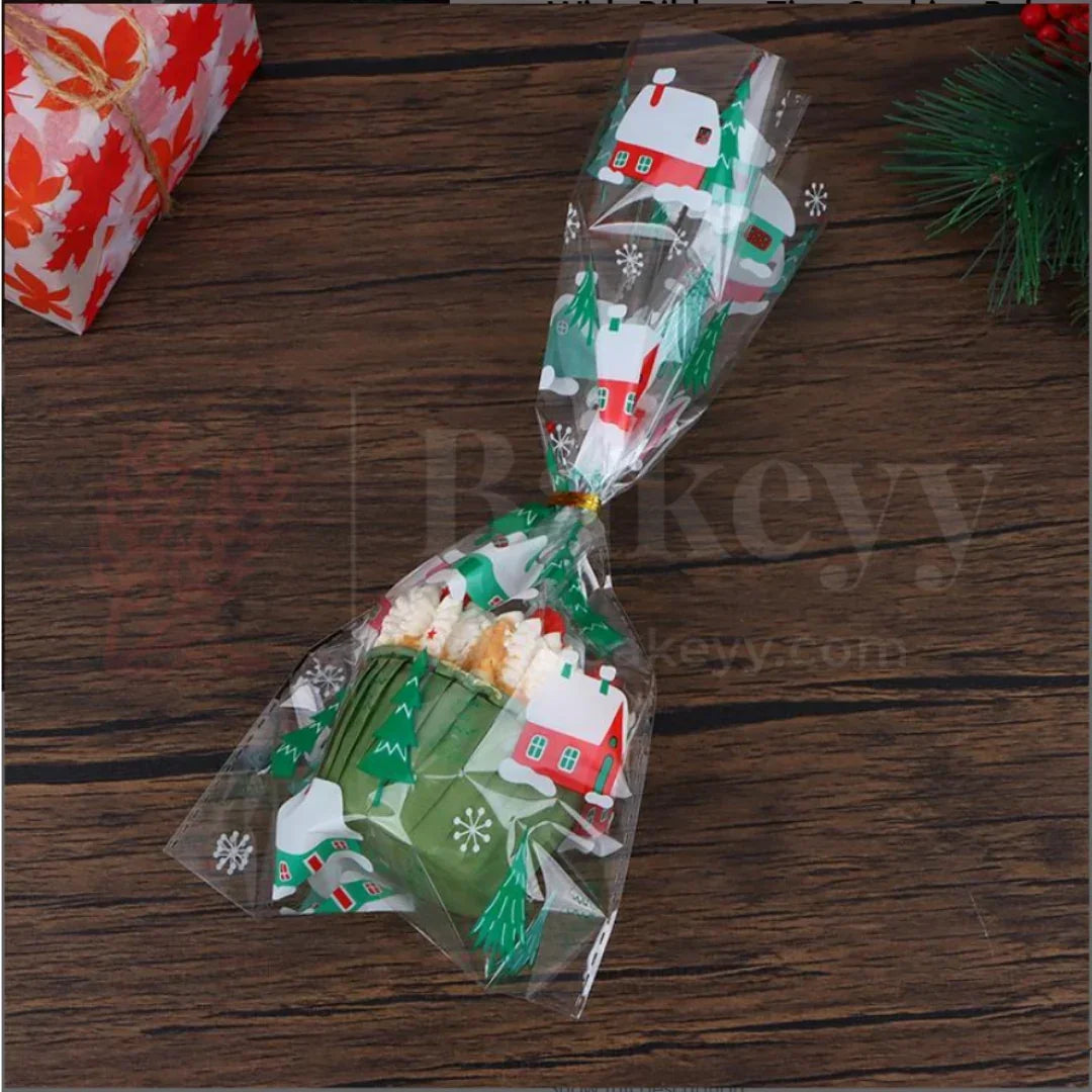 Christmas Cellophane Treat Bags with 50 Pieces Twisters | Pack of 50 - Bakeyy.com - India - Christmas Cellophane Treat Bags with 50 Pieces Twisters | Pack of 50 - Full Coverage