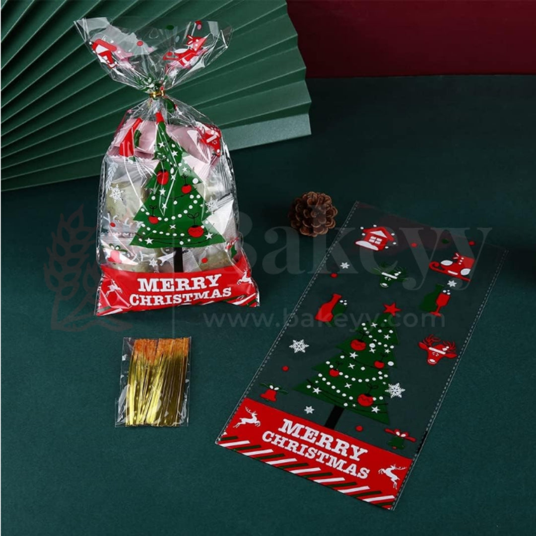 Christmas Cellophane Treat Bags with 50 Pieces Twisters | Pack of 50