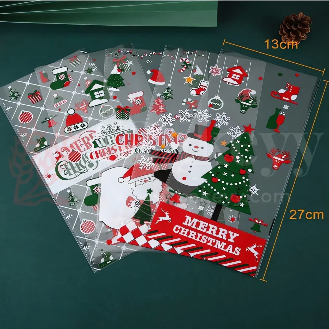 Christmas Cellophane Treat Bags with 50 Pieces Twisters | Pack of 50 - Bakeyy.com - India - Christmas Cellophane Treat Bags with 50 Pieces Twisters | Pack of 50 - Full Coverage
