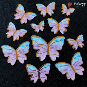 Multi Color Wing Butterfly Cake Toppers with Golden Edge | 10 Butterfly Per Pack | Pack of 1