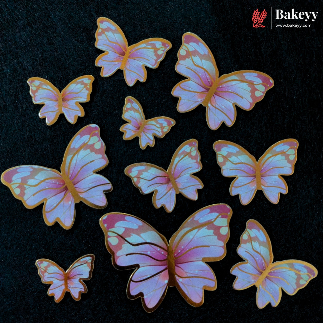 Multi Color Wing Butterfly Cake Toppers with Golden Edge | 10 Butterfly Per Pack | Pack of 1