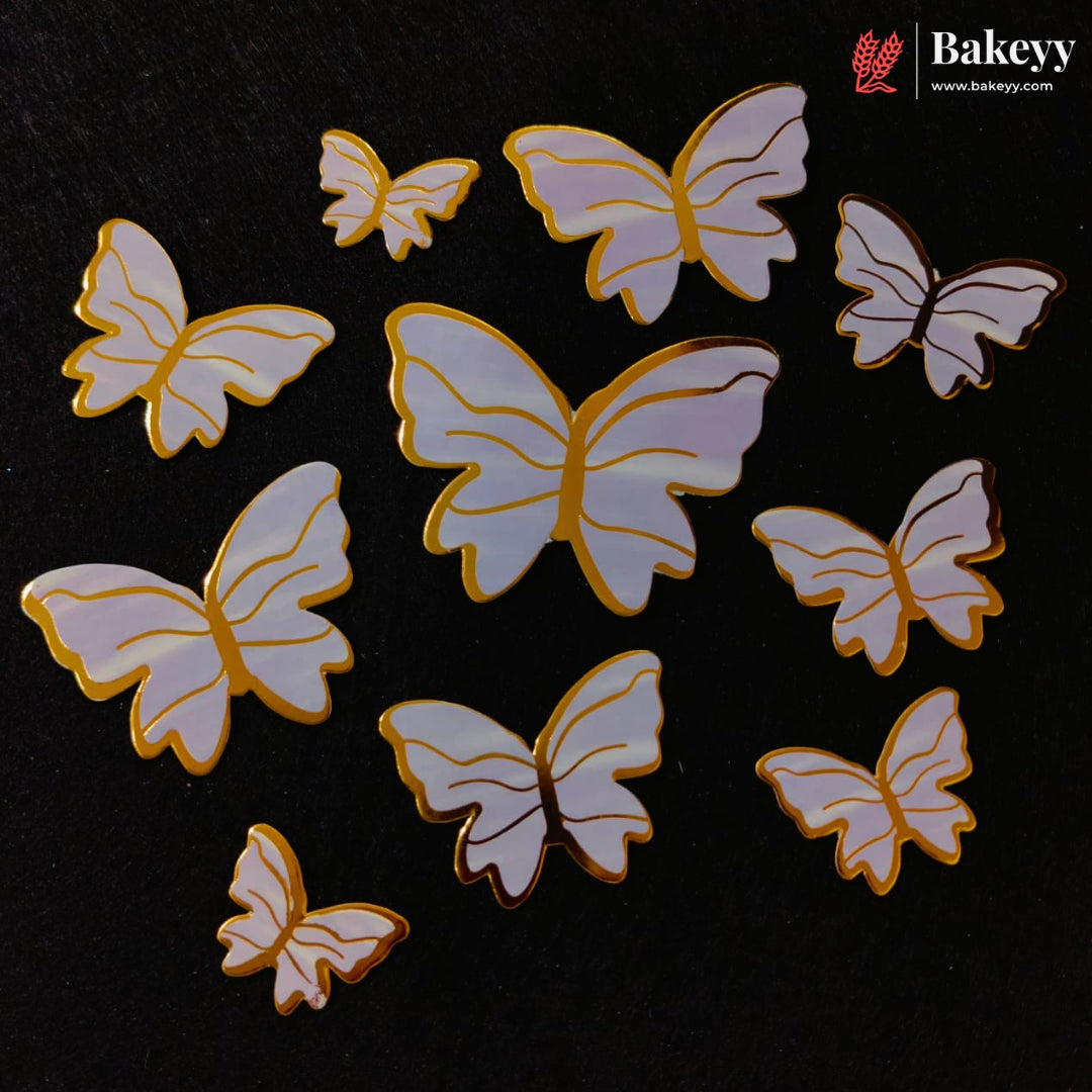 Multi Color Wing Butterfly Cake Toppers with Golden Edge | 10 Butterfly Per Pack | Pack of 1