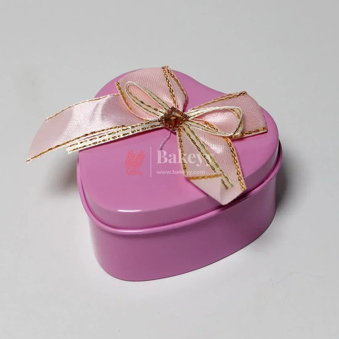 Small-Size 1| Mixed Colours with Mixed Bow Heart Empty Decorative Tin Box | Pack of 12
