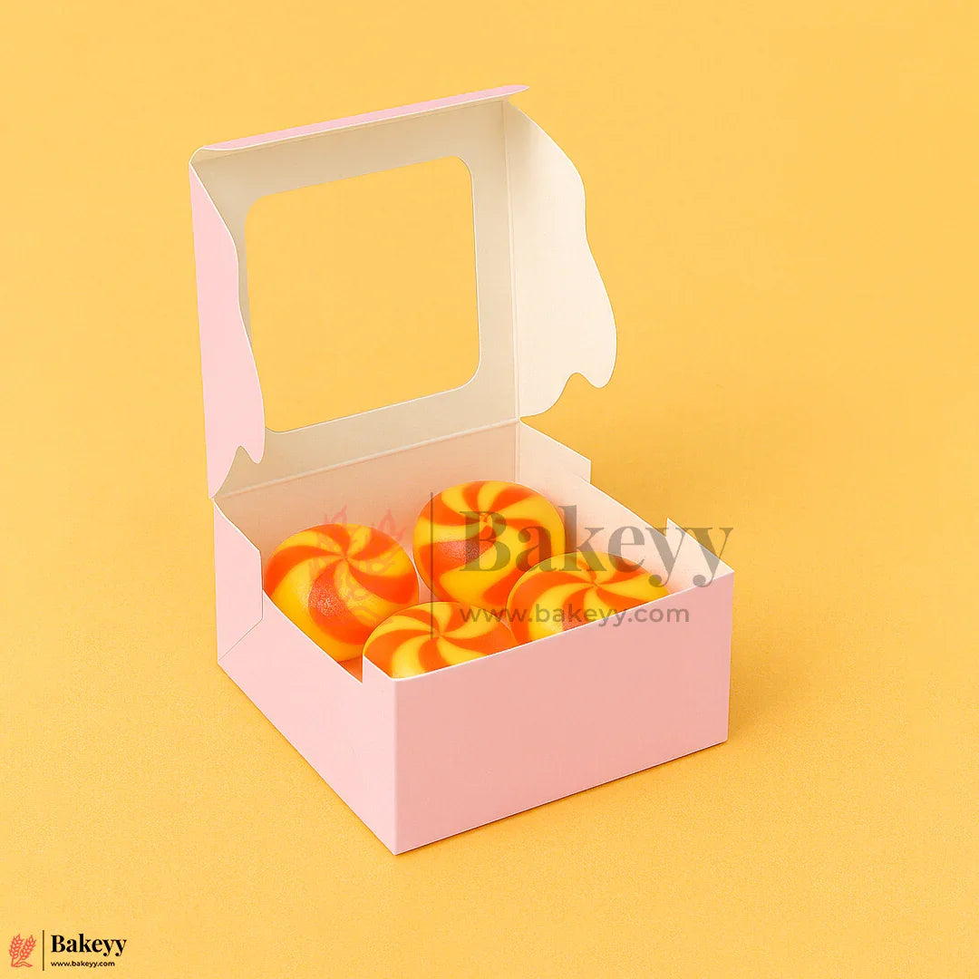 3x3x2 inch | 1 Brownie Box with Window – Pink | cookie packaging box | cookie box with clear window | Gift box | Pack of 50