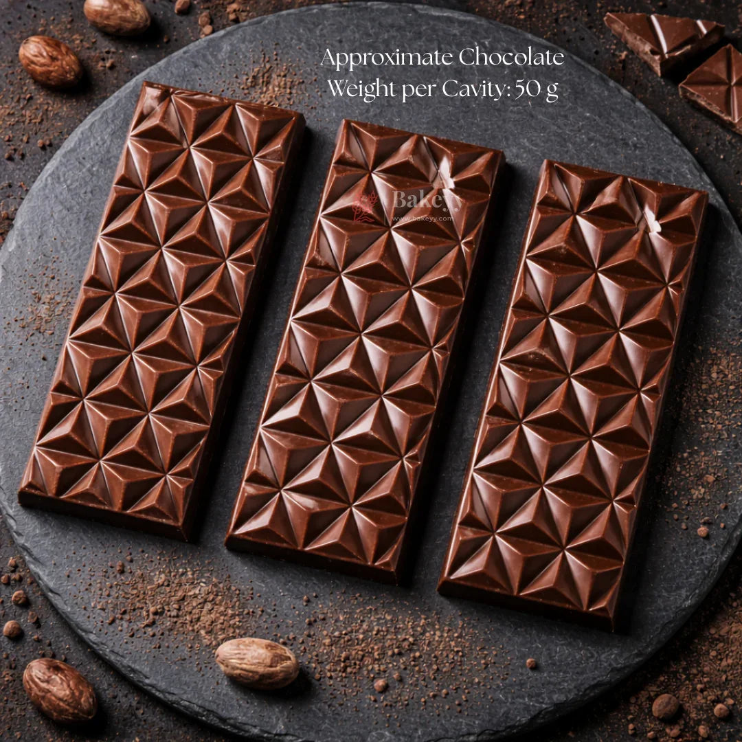 Mould 499 | Faceted Pyramid Geometric Chocolate Bar Mould | 3 Cavity | Pack of 1