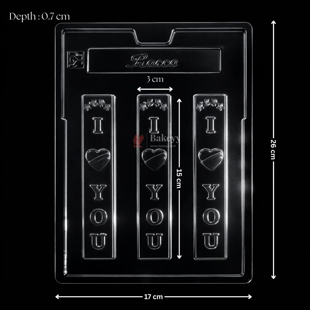 Mould 269 | “I Love You” Chocolate Bar Mould | 3 Cavity | Pack of 1