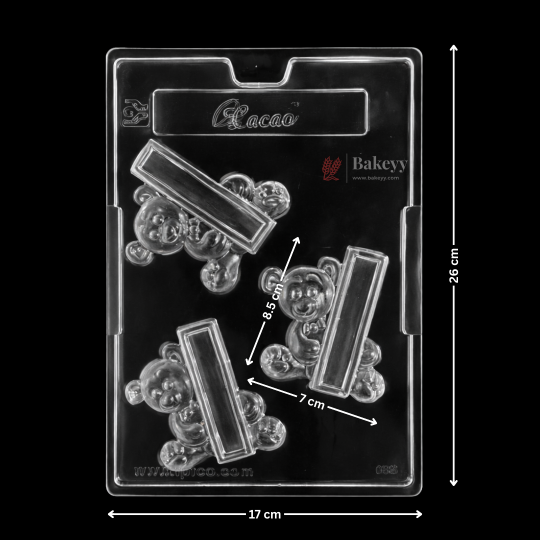 Mould 065 | Teddy Bear Chocolate Mould with Bar | Food-Grade Plastic Chocolate Mould | Pack of 1