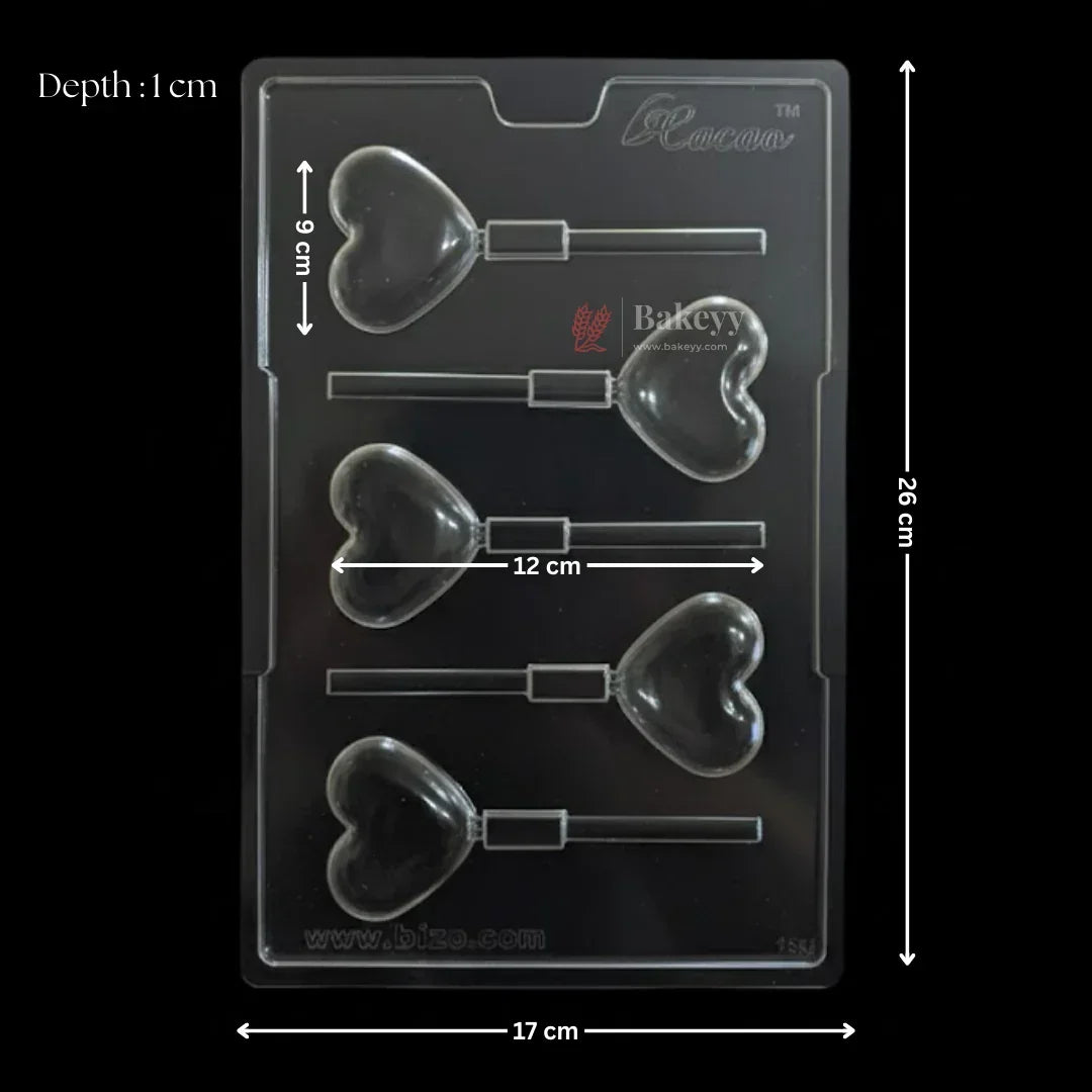 Mould 156 | Heart Lollipop Chocolate Mould | 5 Cavity | Pack of 1 - Bakeyy.com - India - Mould 156 | Heart Lollipop Chocolate Mould | 5 Cavity | Pack of 1 - Default Title 70.00
