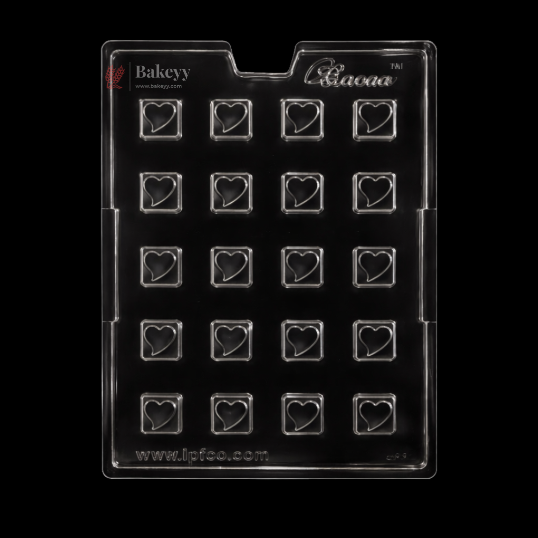 Mould 488 | Mini Heart Embossed Square Chocolate Mould | Food-Grade Plastic Chocolate Mould | Pack of 1