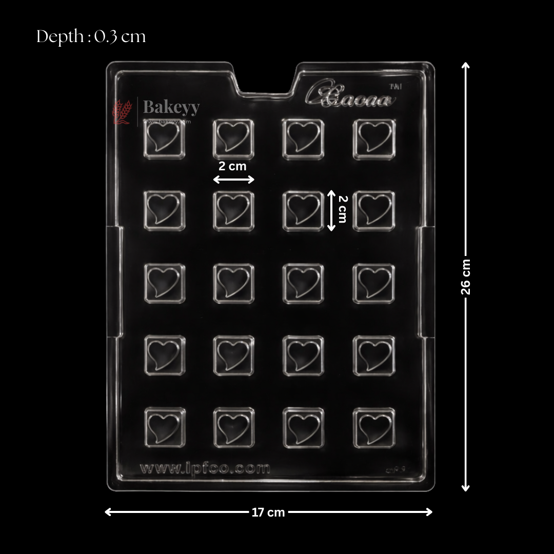Mould 488 | Mini Heart Embossed Square Chocolate Mould | Food-Grade Plastic Chocolate Mould | Pack of 1