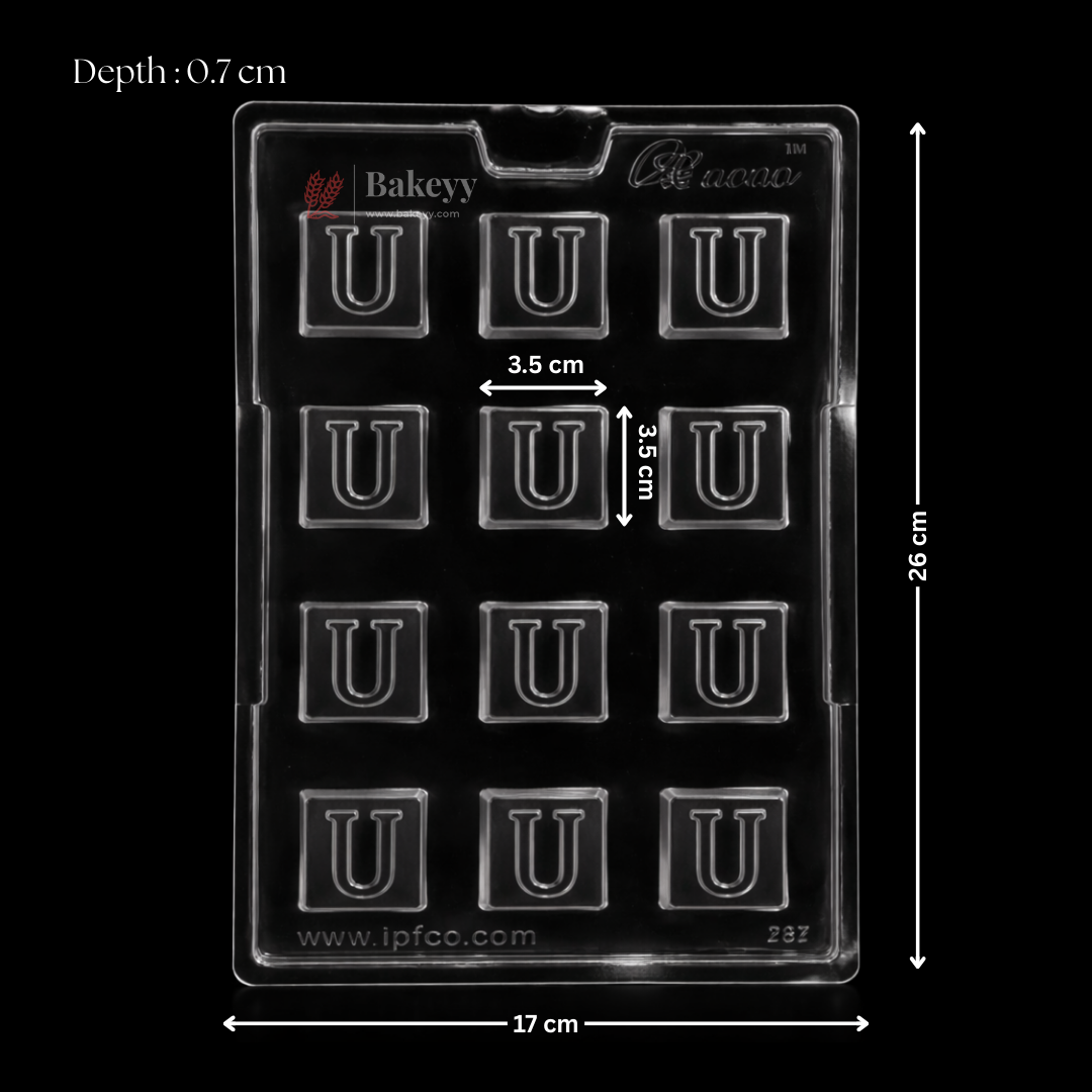 Mould 381, 382, 383 | “I”, Heart & “U” Letter Design | Alphabet & Heart Chocolate Mould | Pack of 1