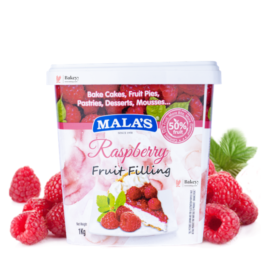 Mala’s Raspberry Fruit Filling | 50% Real Fruit | Dessert & Bakery Use | 1 Kg | Pack of 1