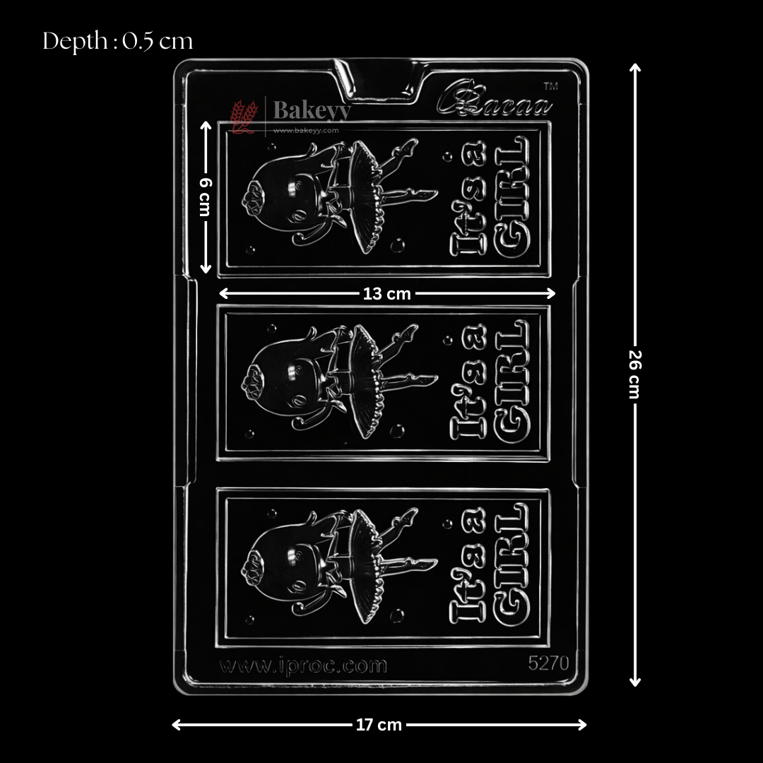 Mould 570 | “It’s a Girl” Bar Chocolate Mould | 3 Cavity | Food-Grade Plastic Chocolate Mould | Pack of 1