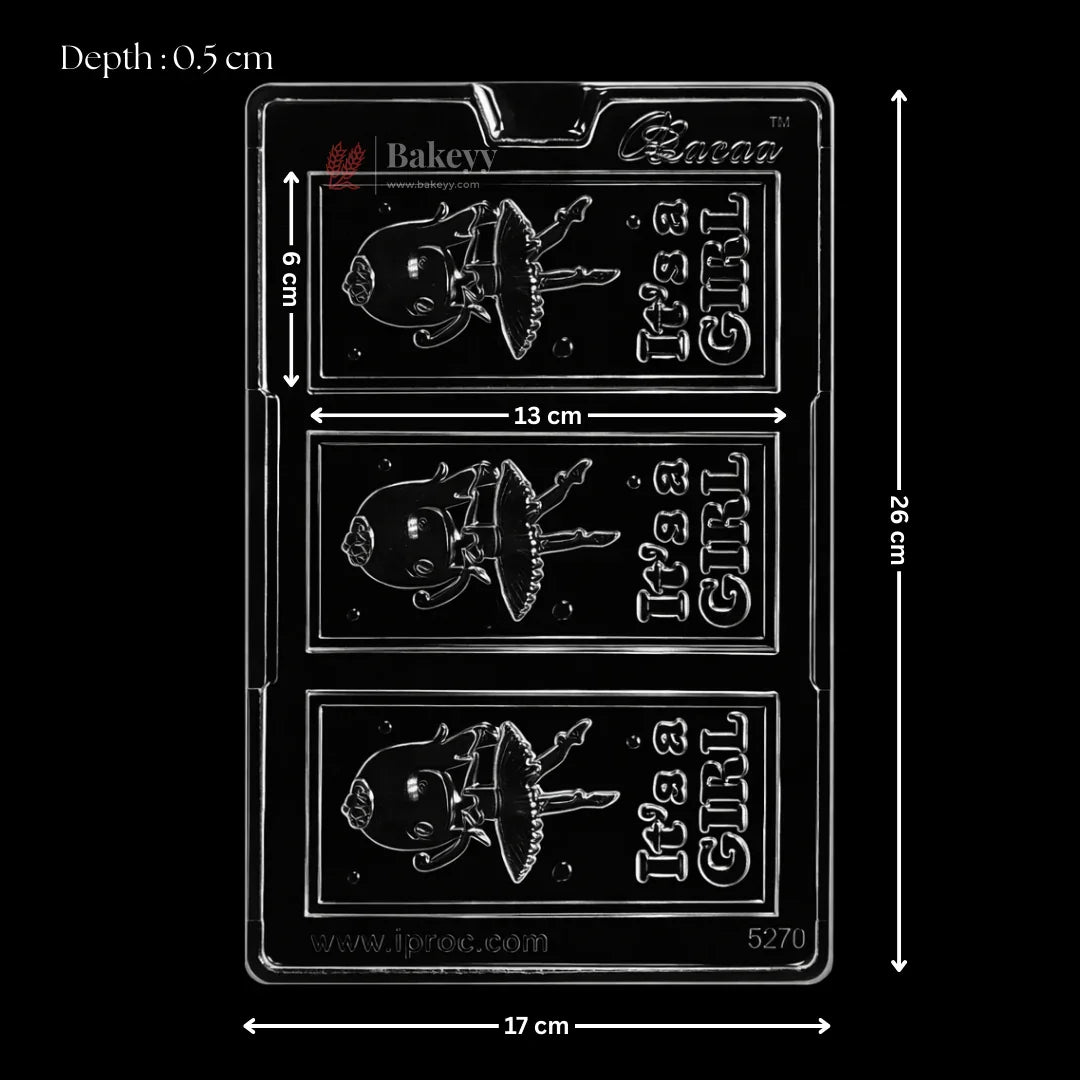 Mould 570 | “It’s a Girl” Bar Chocolate Mould | 3 Cavity | Pack of 1