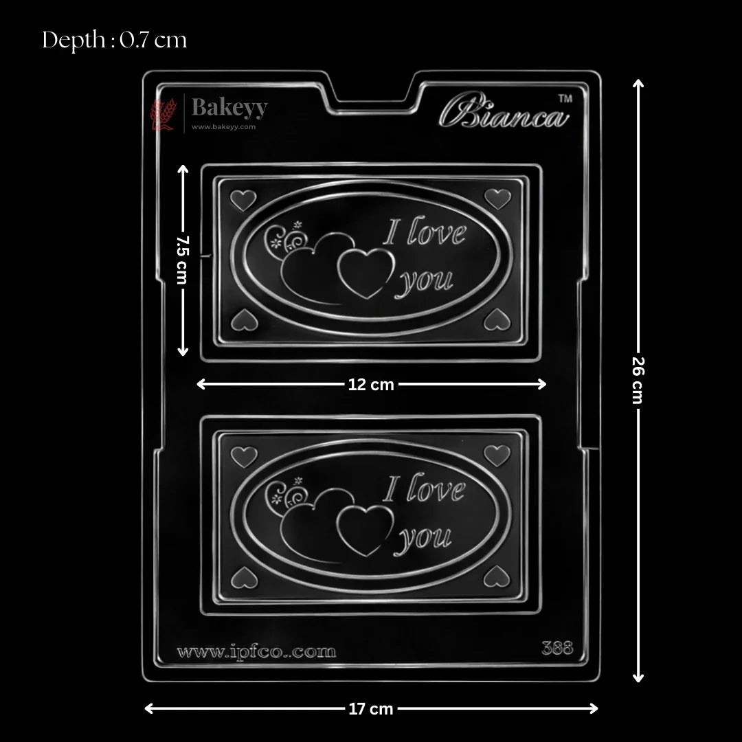 Mould 362 | “I Love You” Design Chocolate Bar Mould | 2 Cavity | Pack of 1