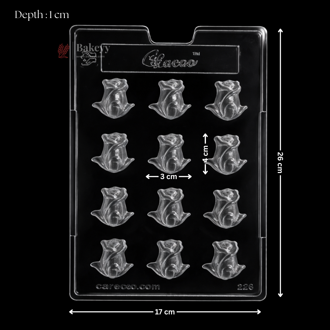 Mould 220 | Rose Bud Shape Chocolate Mould | 12 Cavity | Food-Grade Plastic Chocolate Mould | Pack of 1
