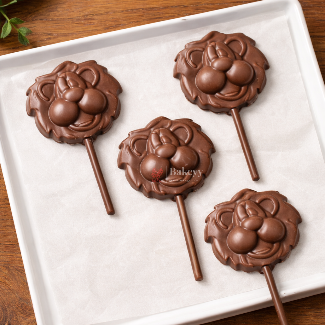 Mould 291 | Lion Face Lollipop Chocolate Mould | 4 Cavity | Food-Grade Plastic Chocolate Mould | Pack of 1