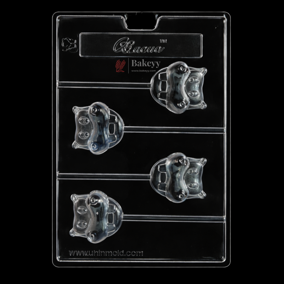 Mould 292 | Hippo Face Lollipop Chocolate Mould | 4 Cavity | Food-Grade Plastic Chocolate Mould | Pack of 1