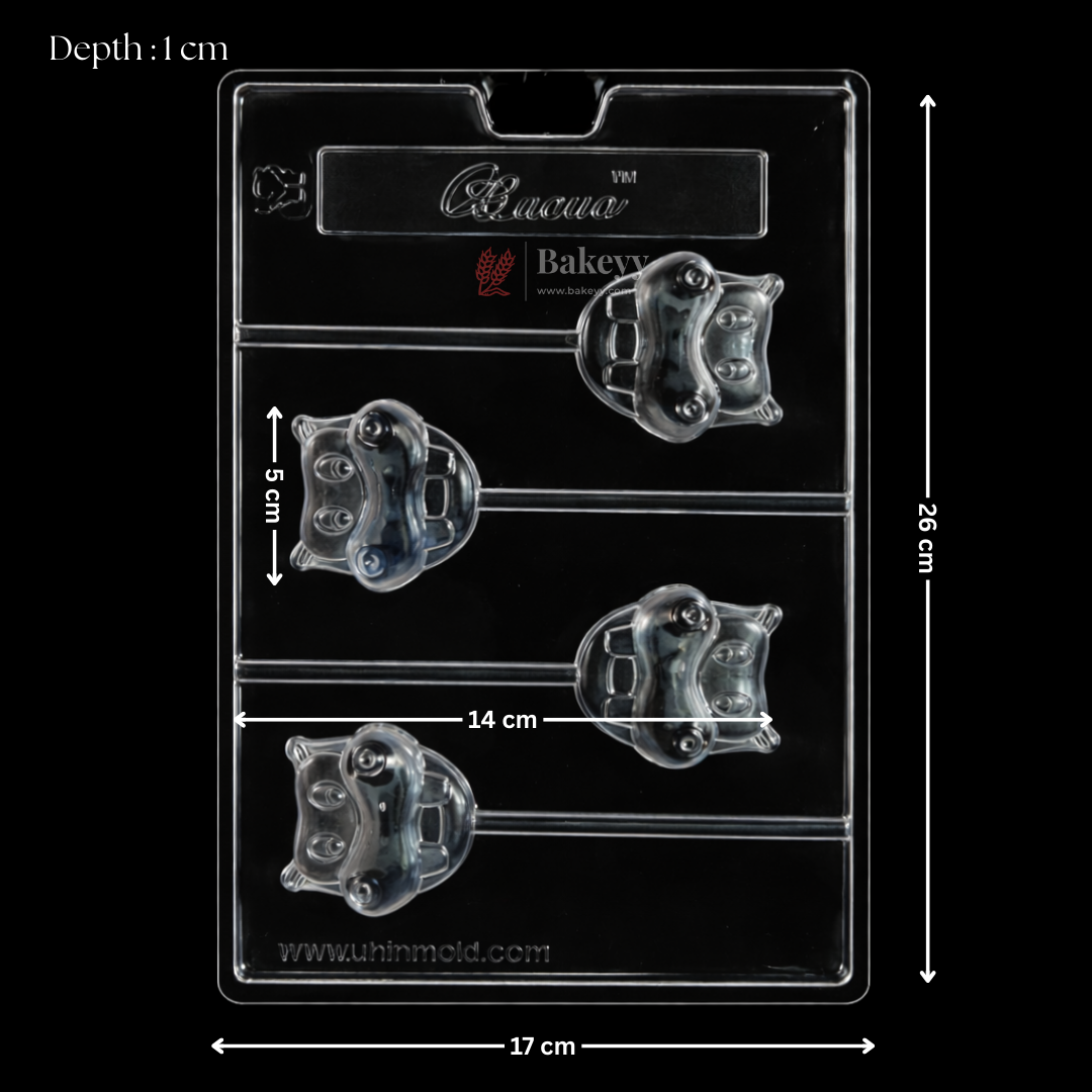 Mould 292 | Hippo Face Lollipop Chocolate Mould | 4 Cavity | Food-Grade Plastic Chocolate Mould | Pack of 1