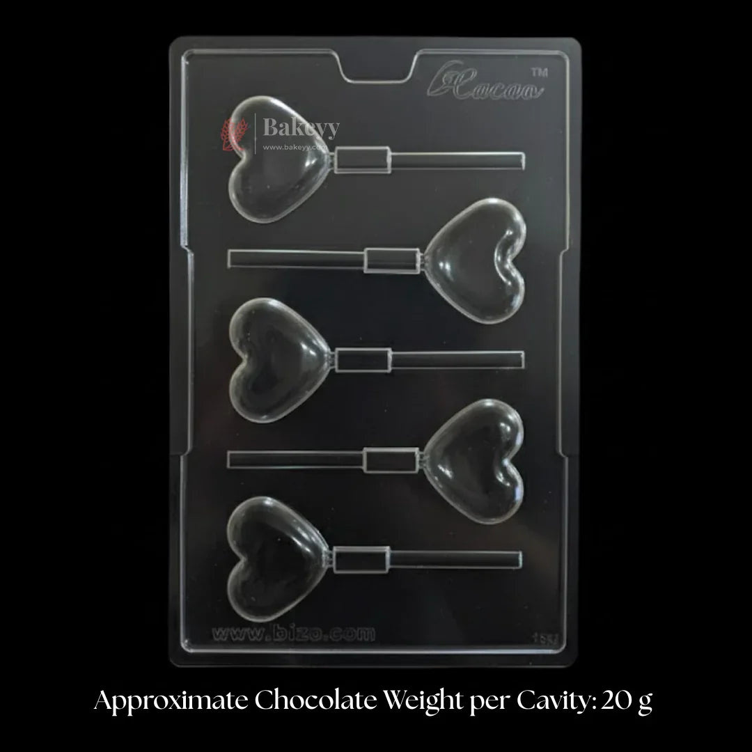 Mould 156 | Heart Lollipop Chocolate Mould | 5 Cavity | Pack of 1