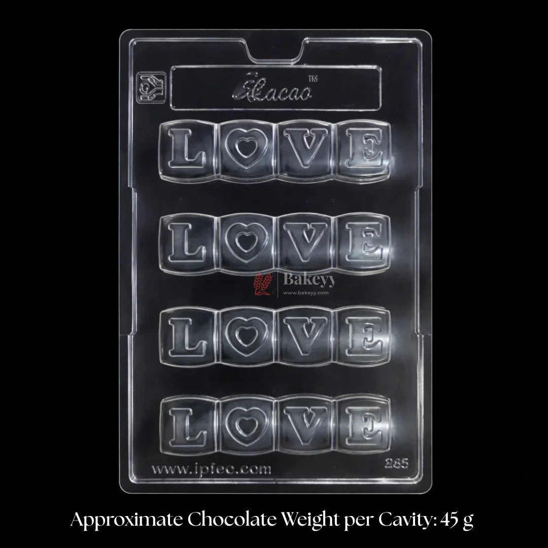 Mould 288 | LOVE Block Chocolate Mould | 4 Cavity | Pack of 1