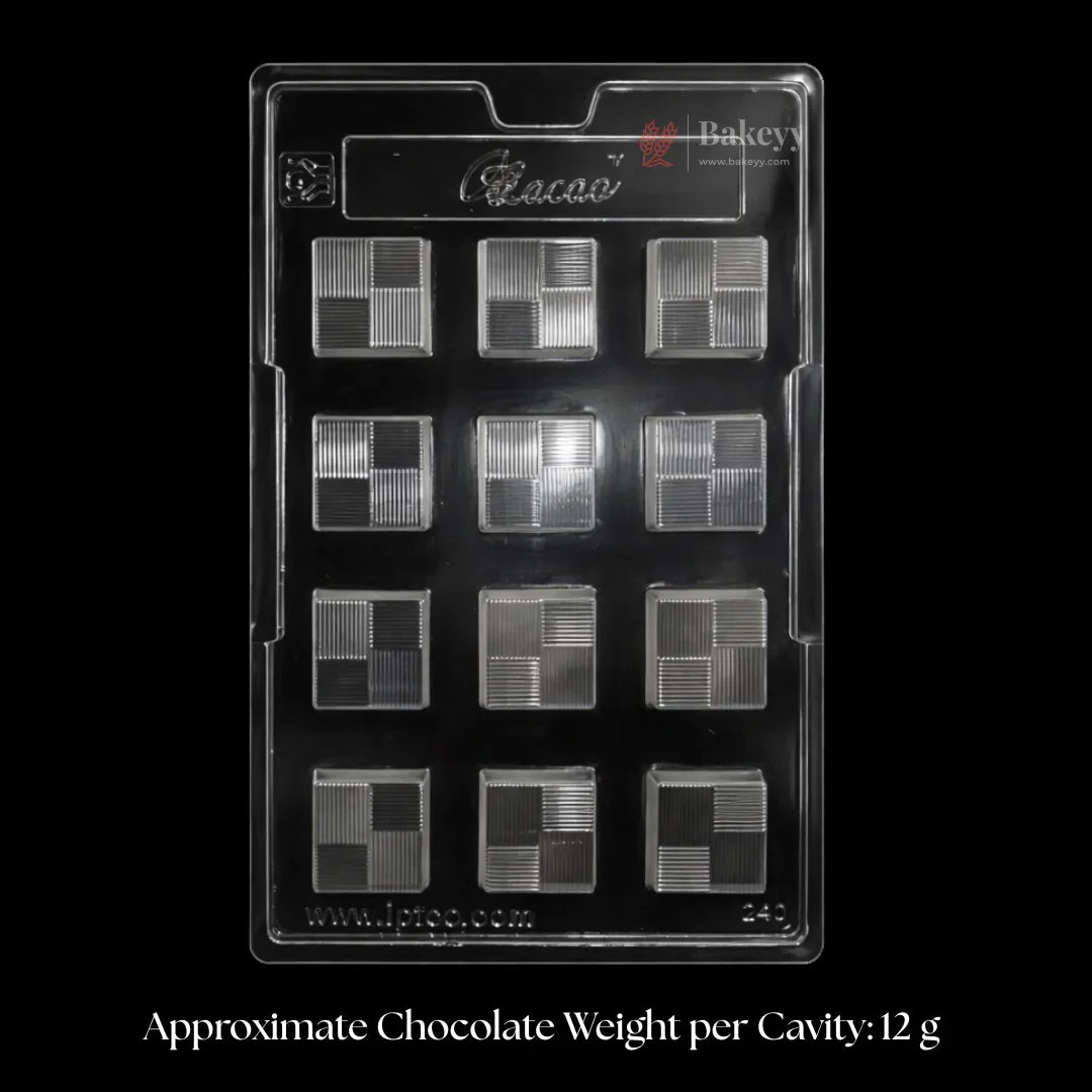 Mould 240 | Square Grid Texture Chocolate Mould | 12 Cavity | Pack of 1
