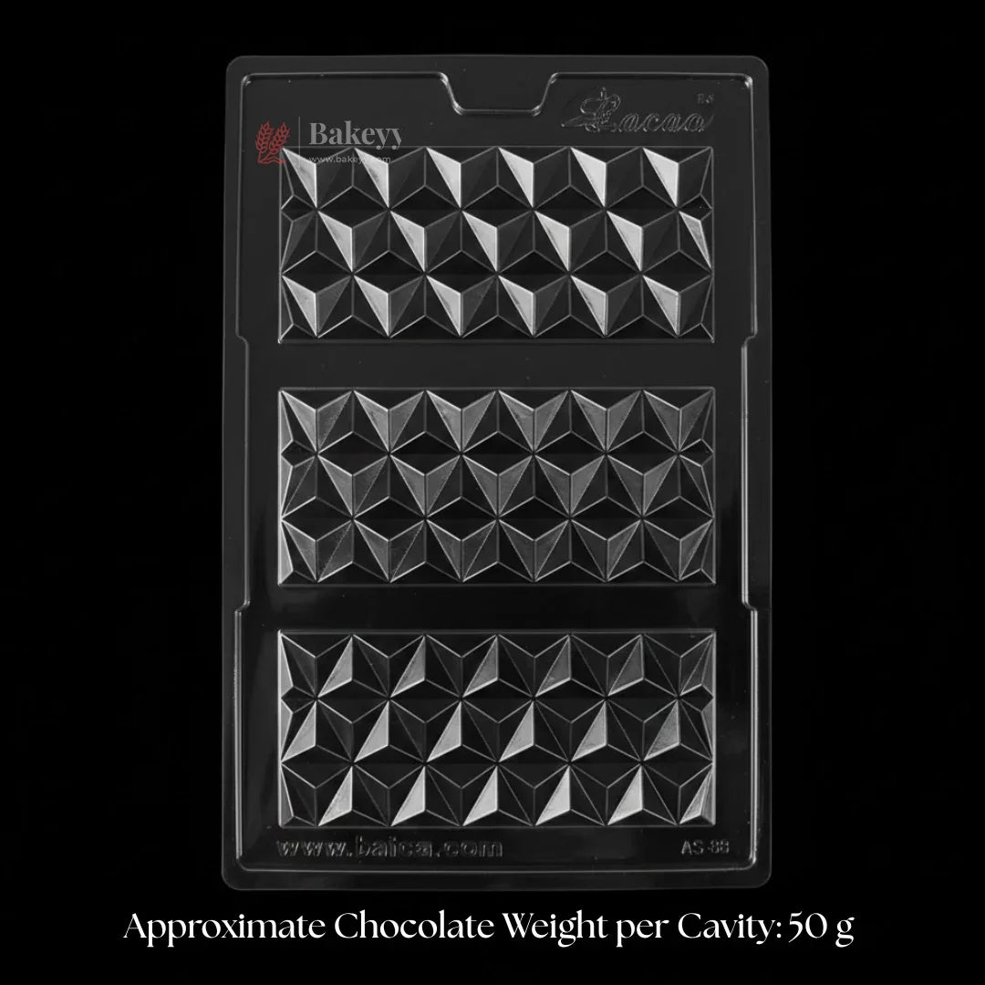 Mould 499 | Faceted Pyramid Geometric Chocolate Bar Mould | 3 Cavity | Pack of 1