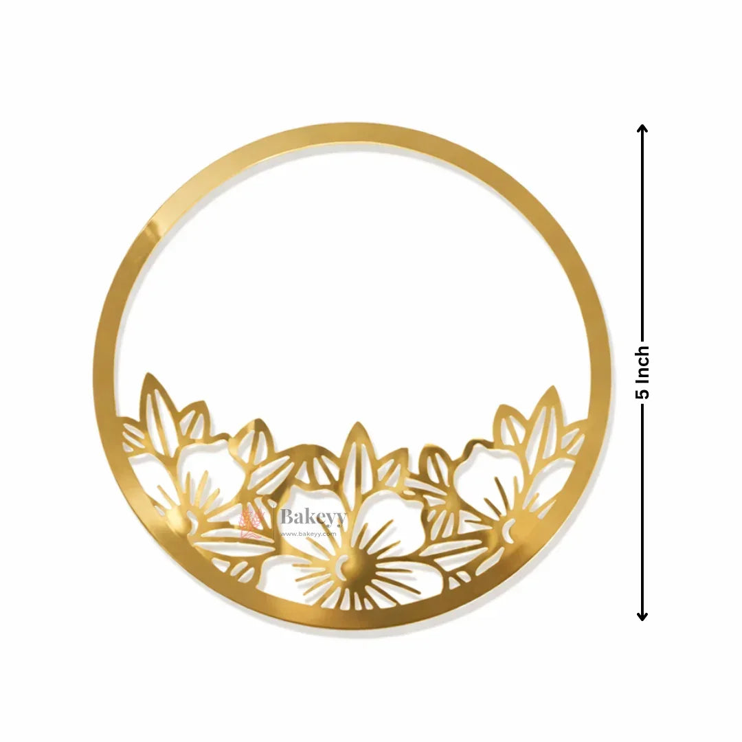 5 Inch Gold Floral Ring Cake Topper | Acrylic Cake Decoration for Birthday & Wedding Cakes | Pack of 5 - Bakeyy.com - India - 5 Inch Gold Floral Ring Cake Topper | Acrylic Cake Decoration for Birthday & Wedding Cakes | Pack of 5 - design 2 125.00