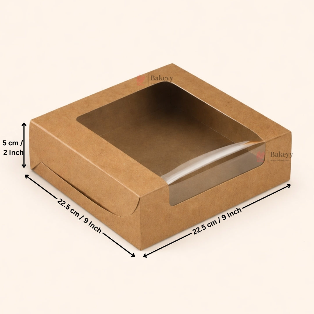 Kraft Brownie Boxes | L Shape and Top Window | Food-Grade Paperboard | Pack of 25