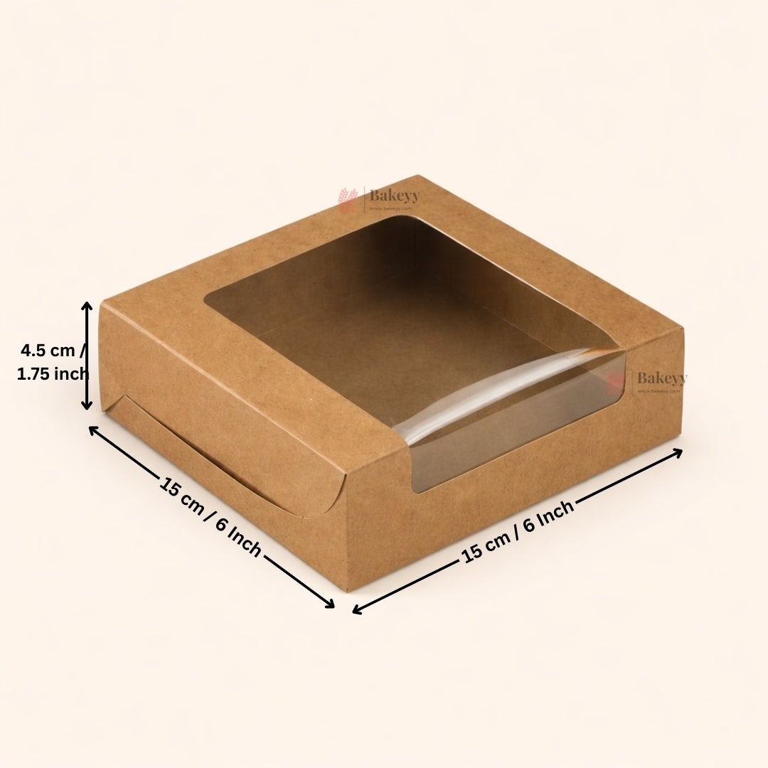 Kraft Brownie Boxes | L Shape and Top Window | Food-Grade Paperboard | Pack of 25