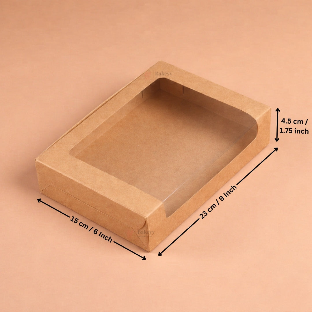 Kraft Brownie Boxes | L Shape and Top Window | Food-Grade Paperboard | Pack of 25