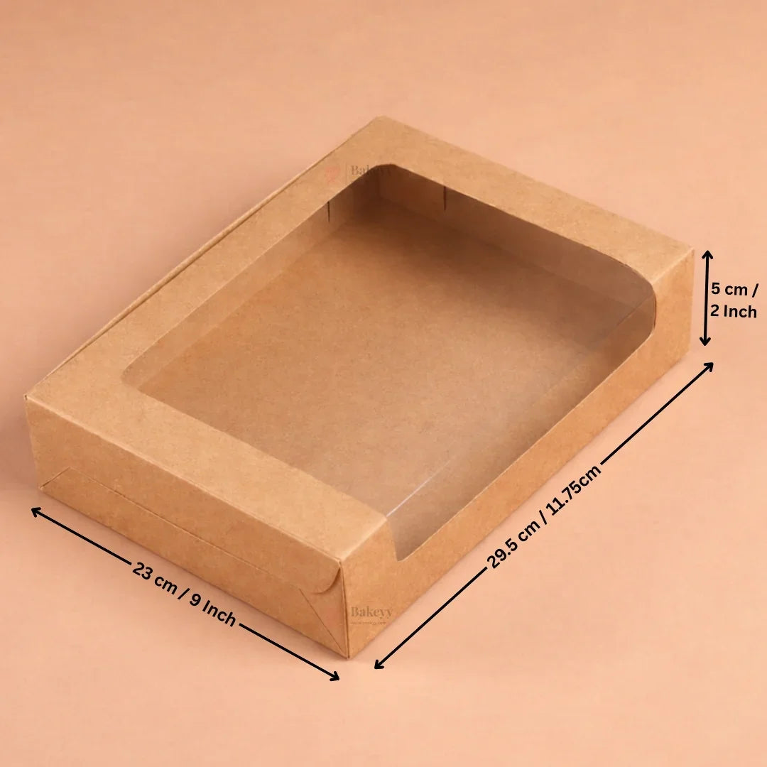 Kraft Brownie Boxes | L Shape and Top Window | Food-Grade Paperboard | Pack of 25