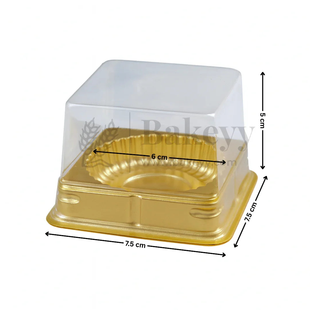 Individual Cupcakes And Pastry Container | Premium Single Cupcake Container with Transparent Lid – Gold Base | Pack Of 50