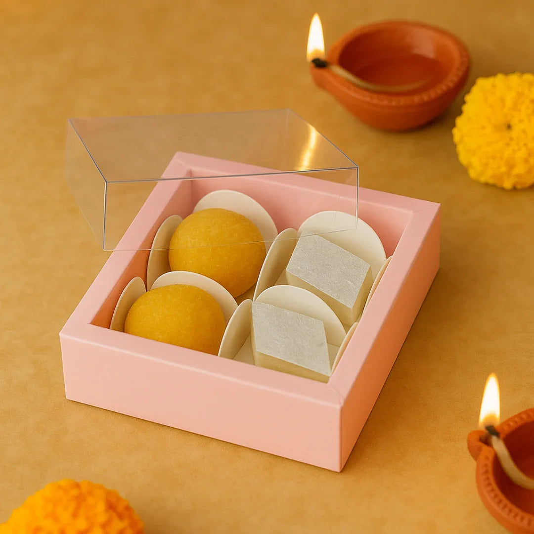 4 Cavity Chocolate Box| Pink Colour Cavity Box| Pack of 50