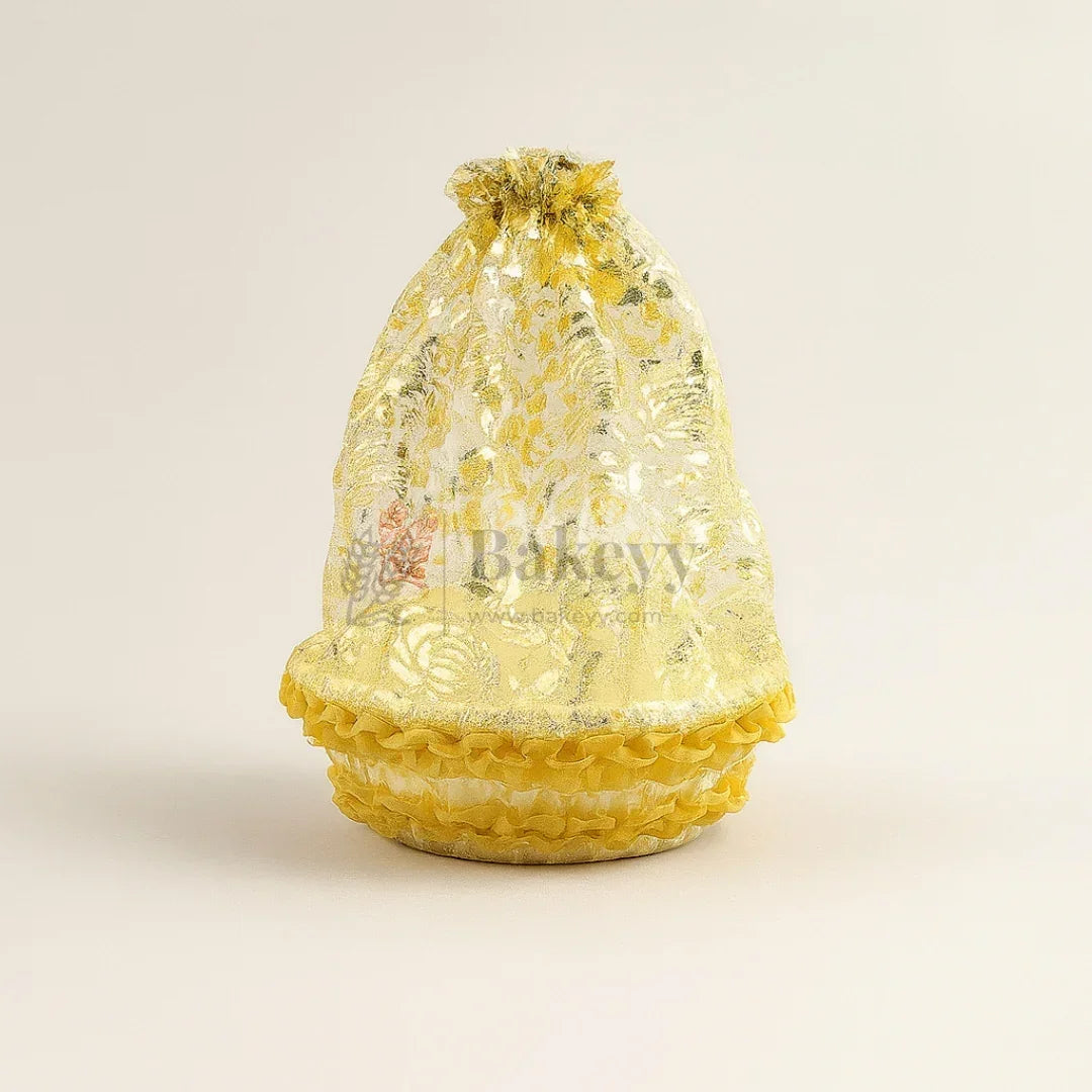Medium | Gold Round Decorative Net Basket | Hamper Basket | Pack of 1