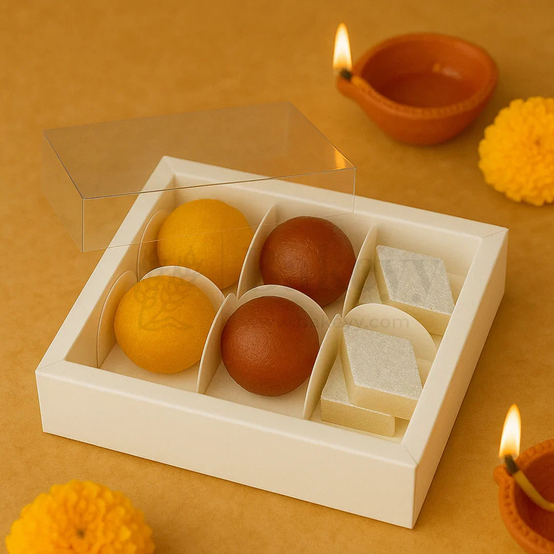 6 Cavity Chocolate Box| White Colour Cavity Box| Pack of 50