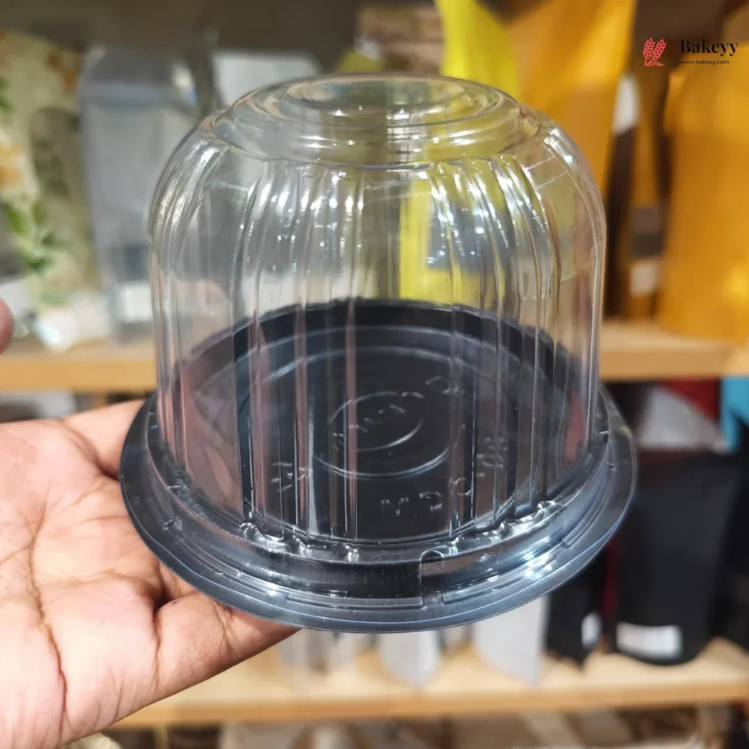 Cake Dome Box with Transparent Lid | PET Pastry Container | Gold & Black Base Available | Pack of 25