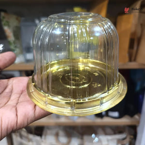 Cake Dome Box with Transparent Lid | PET Pastry Container | Gold & Black Base Available | Pack of 25