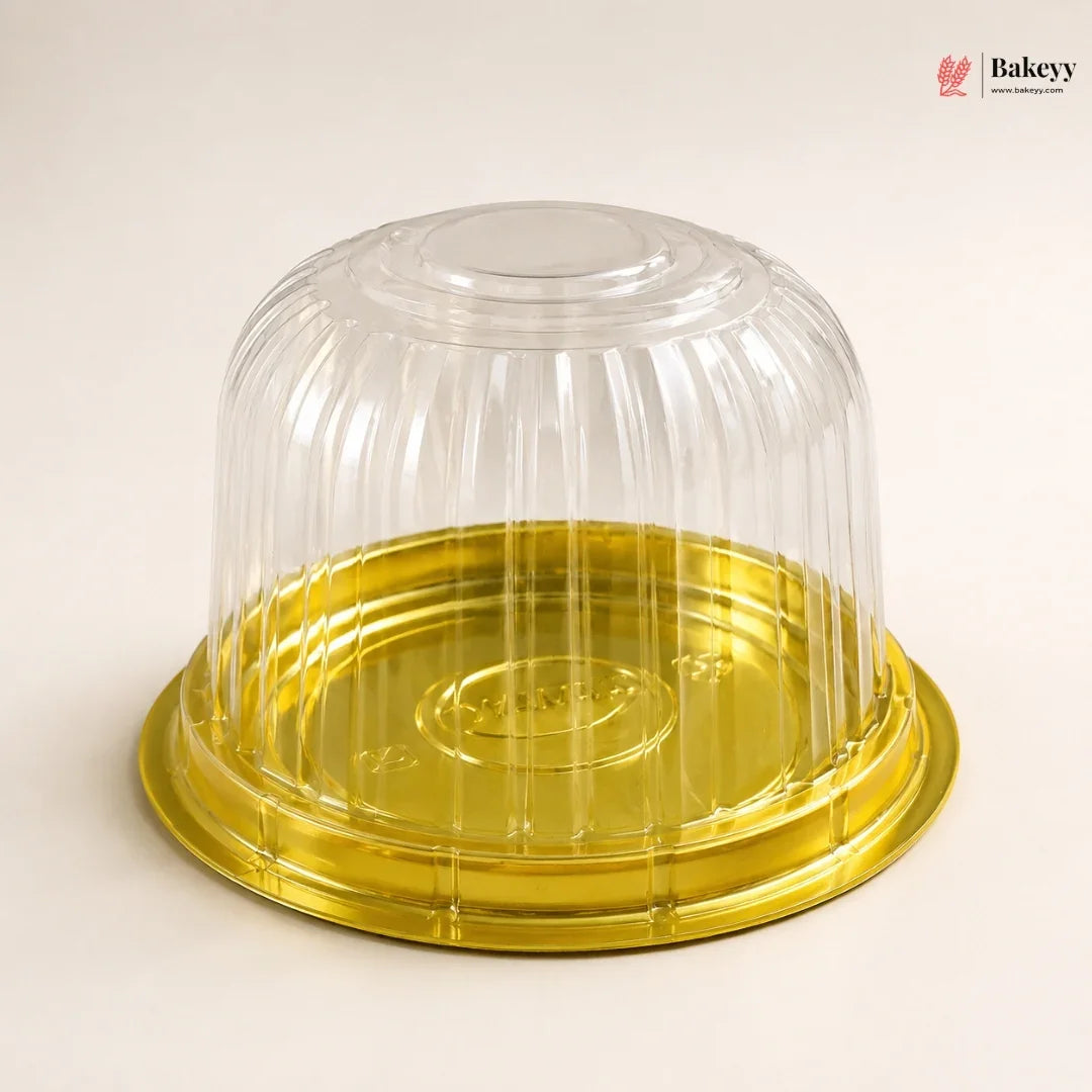 Cake Dome Box with Transparent Lid | PET Pastry Container | Gold & Black Base Available | Pack of 25
