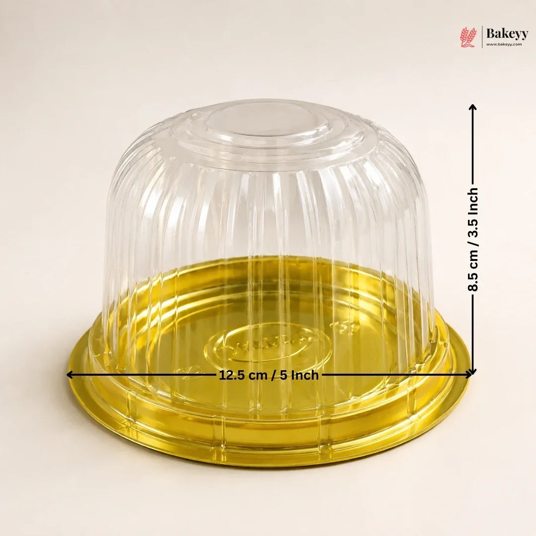 Cake Dome Box with Transparent Lid | PET Pastry Container | Gold & Black Base Available | Pack of 25