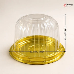 Cake Dome Box with Transparent Lid | PET Pastry Container | Gold & Black Base Available | Pack of 25