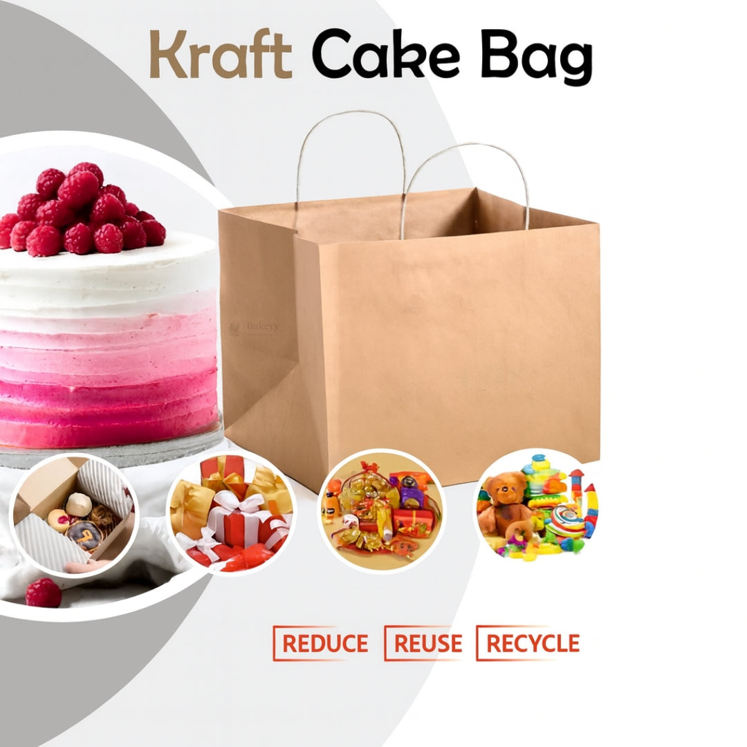Paper Cake Bag | White / Kraft | Carry Bag for Sweets, Chocolates, Gifts | Multi-Size Bakery Bag | Pack of 50