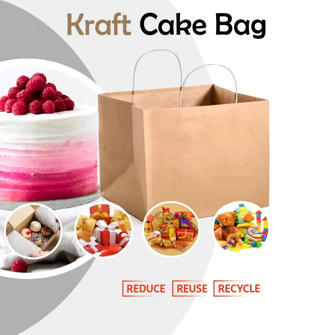 Bakeyy kraft cake bag for bakery gifts, pastries, and eco-friendly packaging.