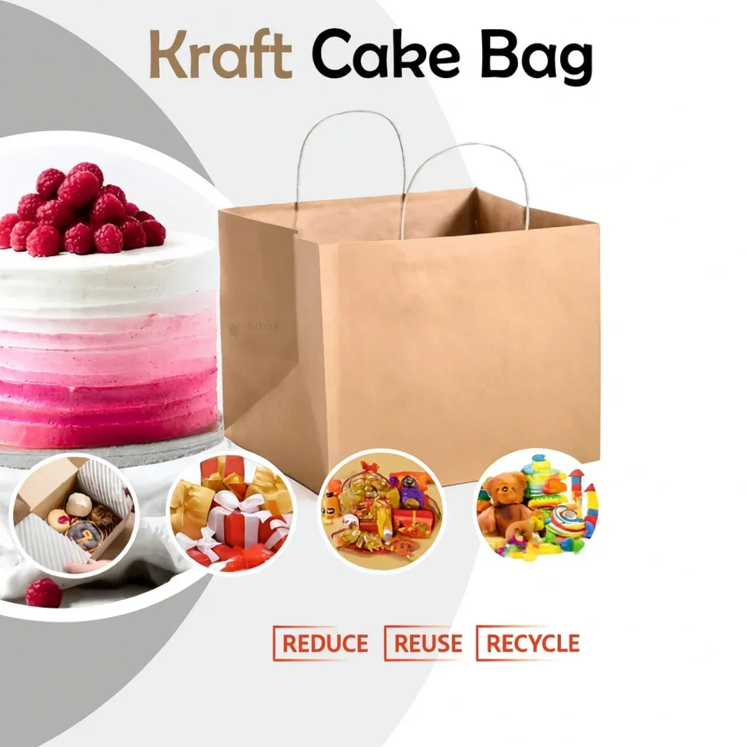 Bakeyy kraft cake bag for bakery gifts, pastries, and eco-friendly packaging.