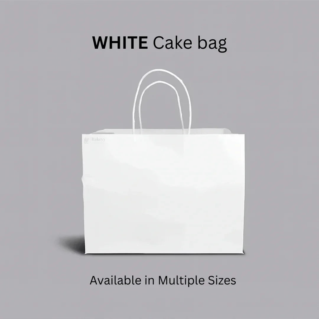 White cake bag with handles for bakery packaging, Bakeyy wholesale, available in multiple sizes