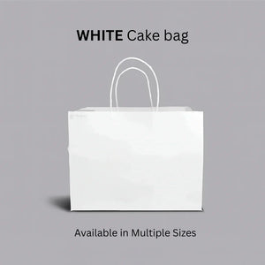 White cake bag with handles for bakery packaging, Bakeyy wholesale, available in multiple sizes