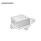 White bakery cake box 12.5x12.5x7.5cm with Bakeyy branding, ideal for packaging cakes.