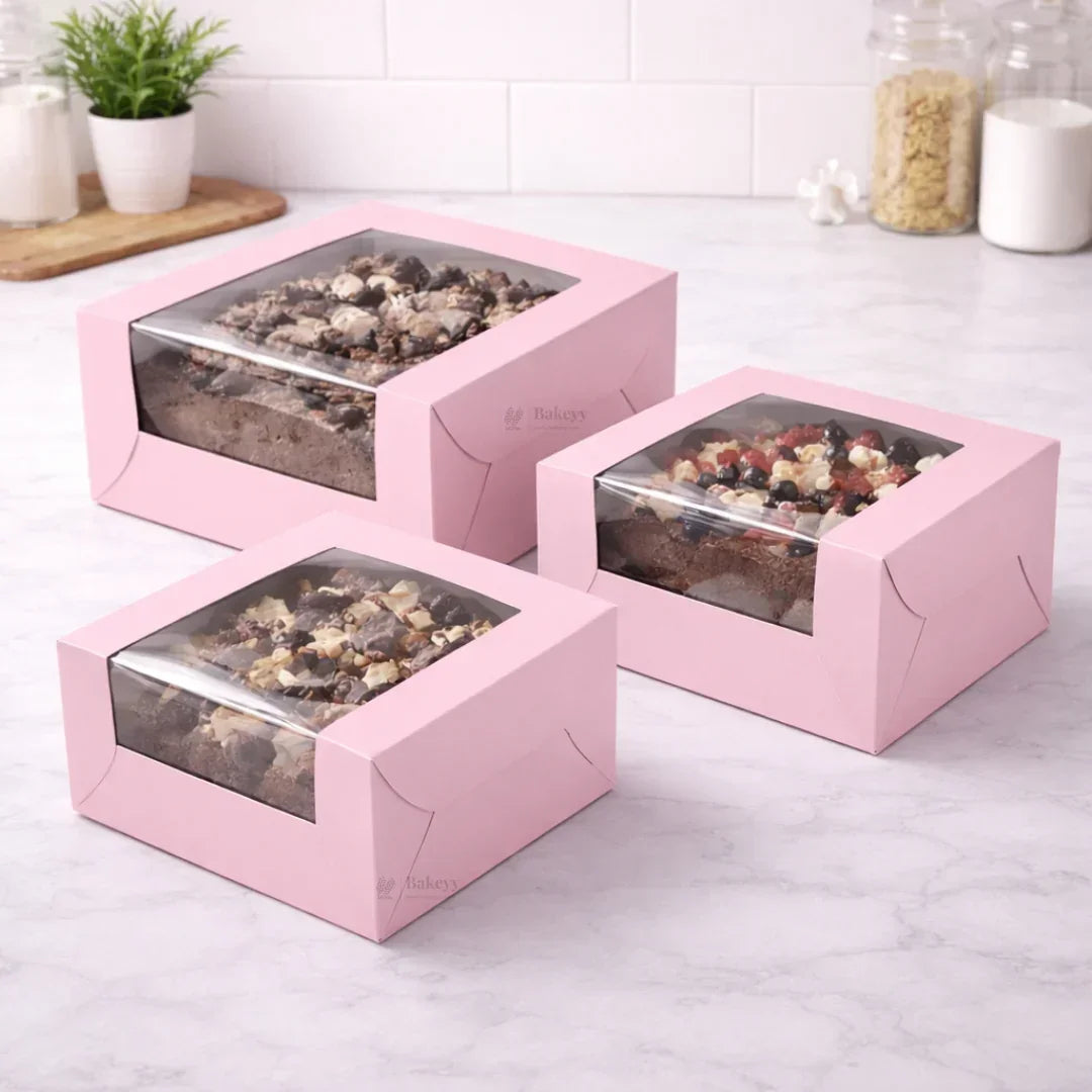 5 Inch Height | Cake Box With L-Shape Window | Pink Color | ITC Back Box | 3 Sizes Available | Pack Of 25